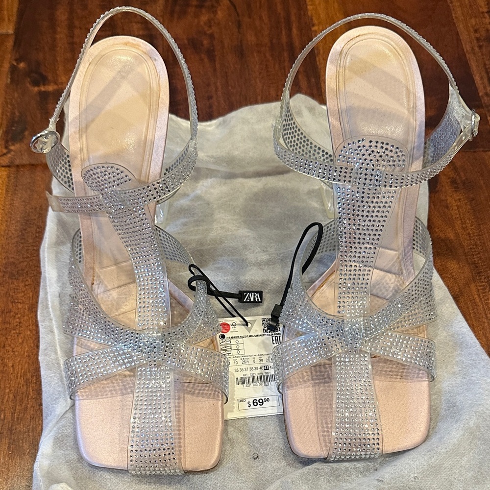 Zara Glittering Silver Strappy Heels